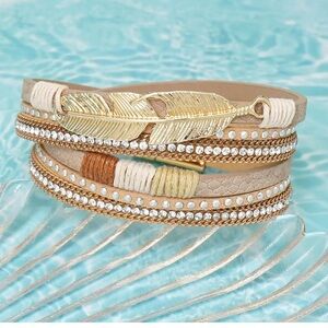 Gold Feather Multi-Layer Bracelet